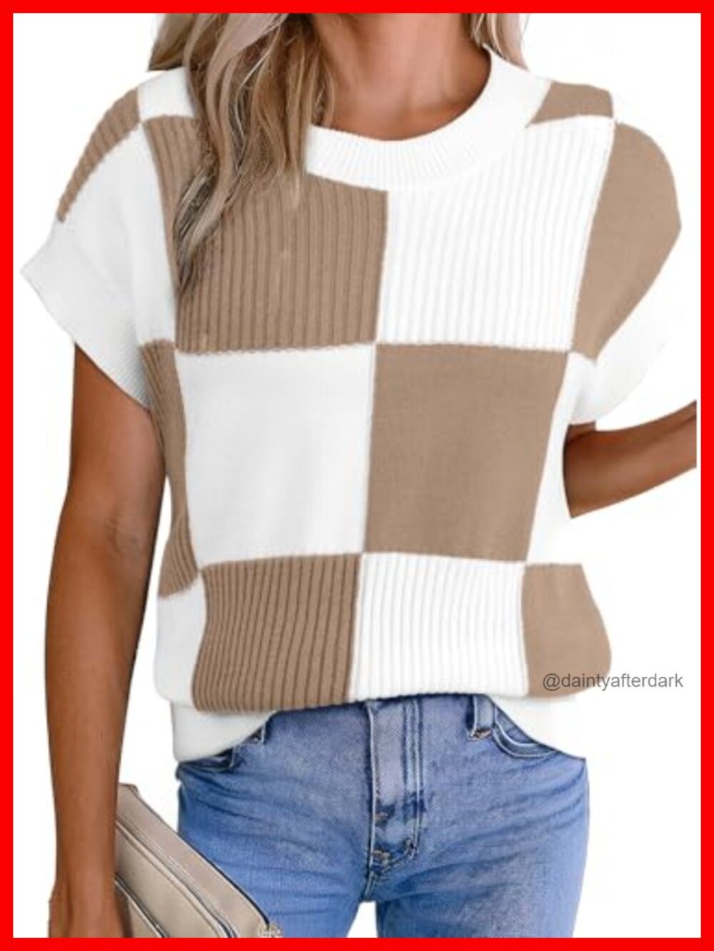Short Sleeve Sweater Vest Women Color Block Knit Top Casual